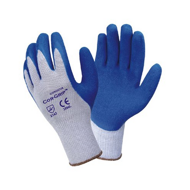 Cordova Cor-Grip Gray Polyester / Cotton Grip Gloves with Blue Crinkle  Latex Palm Coating - Large - 12/Pack