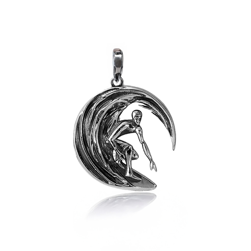 Oxidized Sterling Silver Moon Surfer Pendant Necklace – Wave Rider