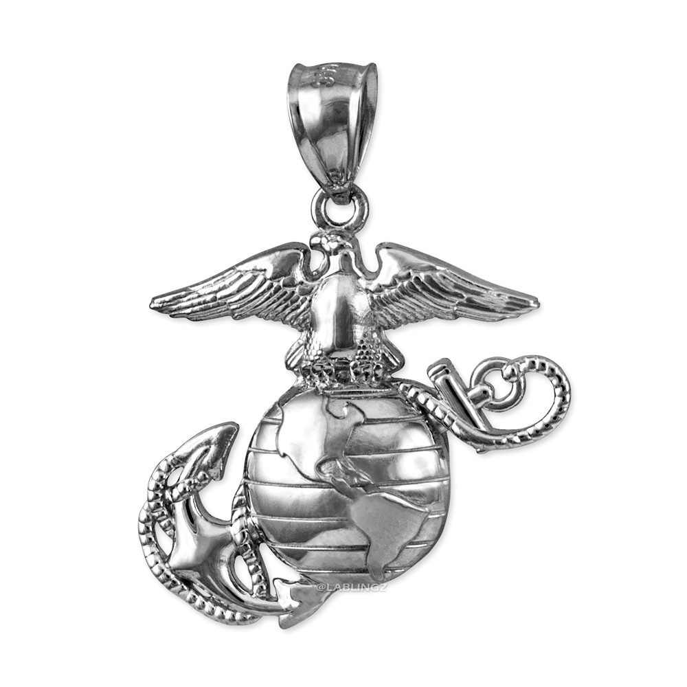 Sterling Silver US Marine Corps USMC Charm Pendant (2 sizes)