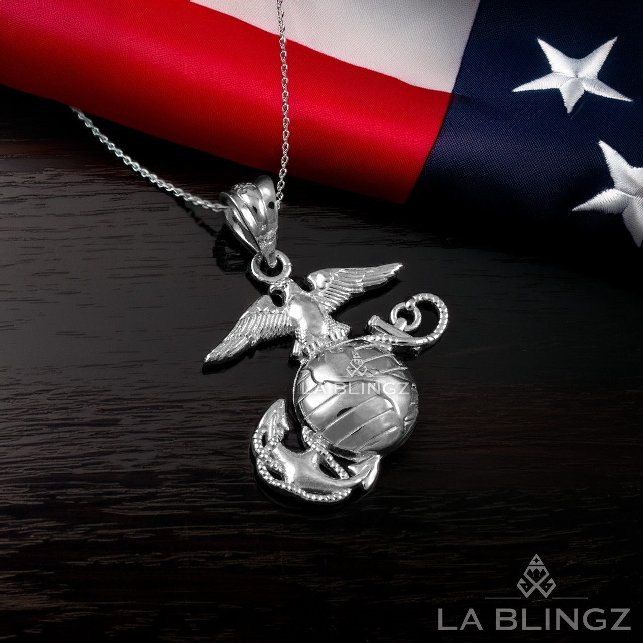Sterling Silver US Marine Corps (USMC) Charm Necklace | Military