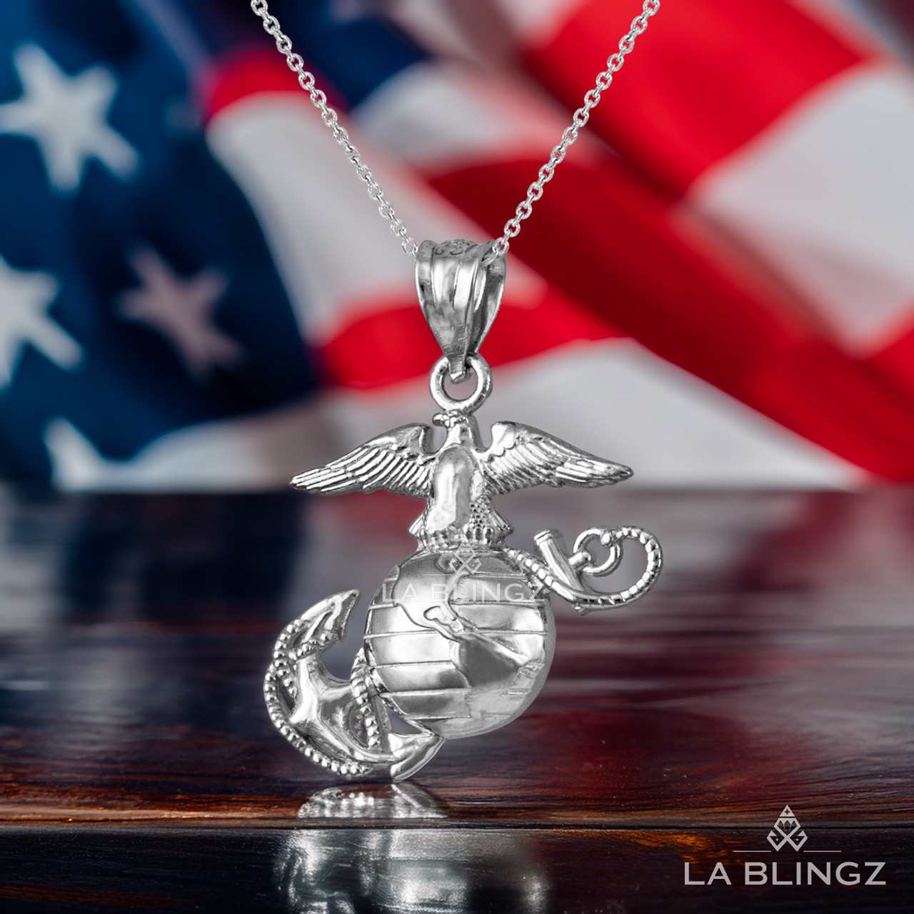 Sterling Silver US Marine Corps (USMC) Charm Necklace | Military