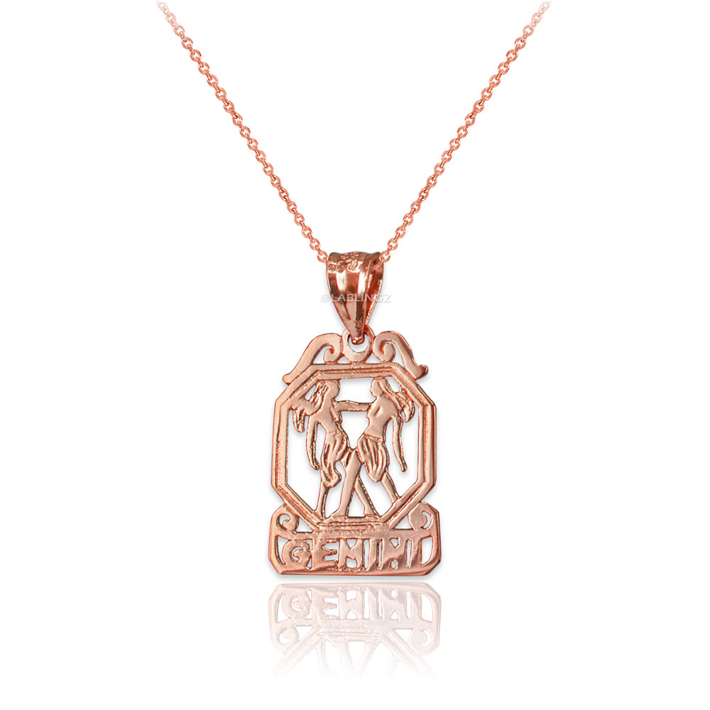 Polished Rose Gold Open Design, Gemini Twins Zodiac Sign Charm
