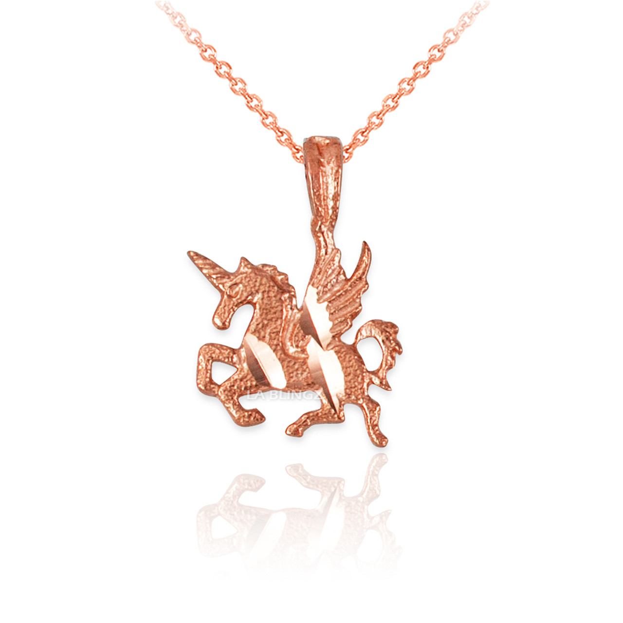 Rose Gold Tiny Flying Unicorn with Wings DC Charm Necklace