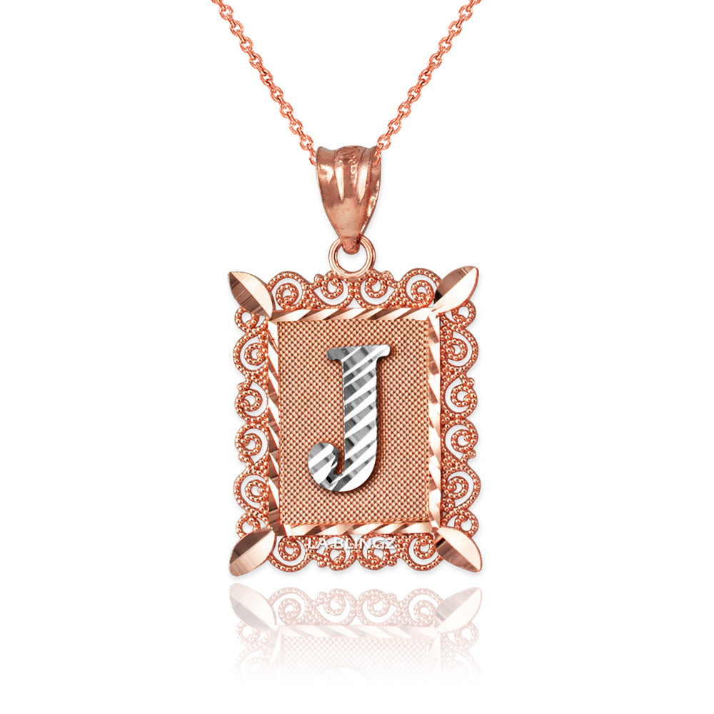 Diamond Pendant Letter J Necklace Rose Gold Showroom Of 18k Rose