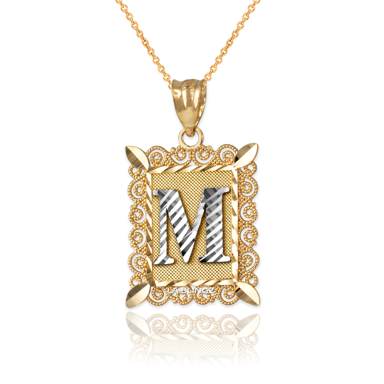 Gold plated alphabet necklace-cz studded initial M -