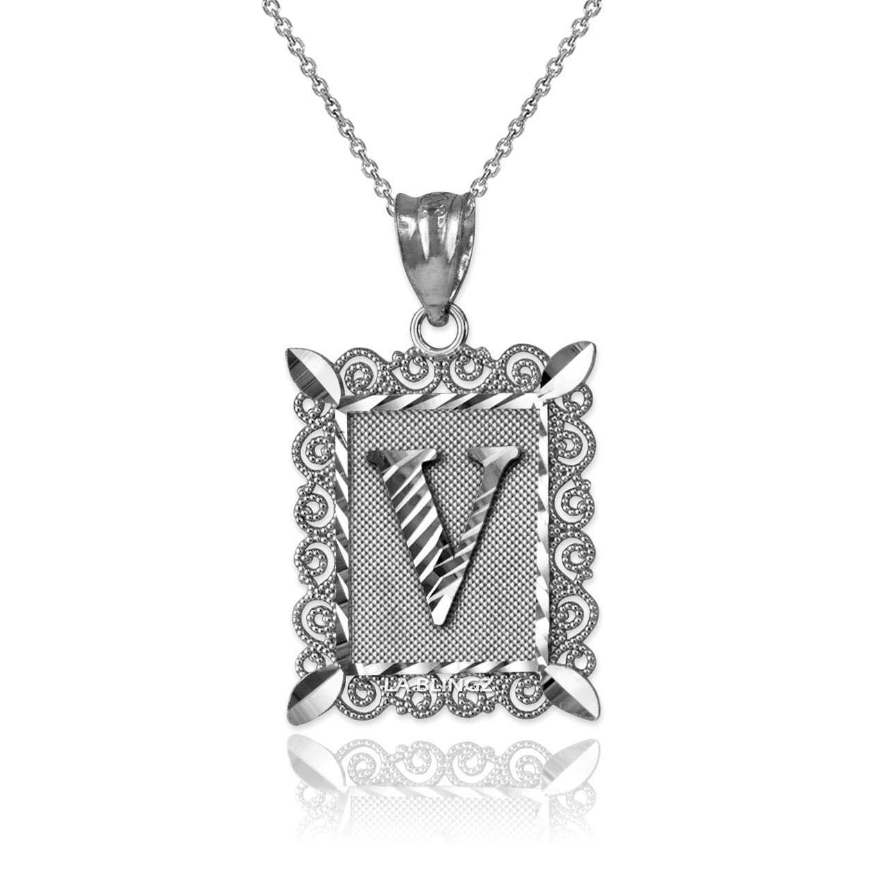 Letter V Necklace in Sterling Silver (20 in)