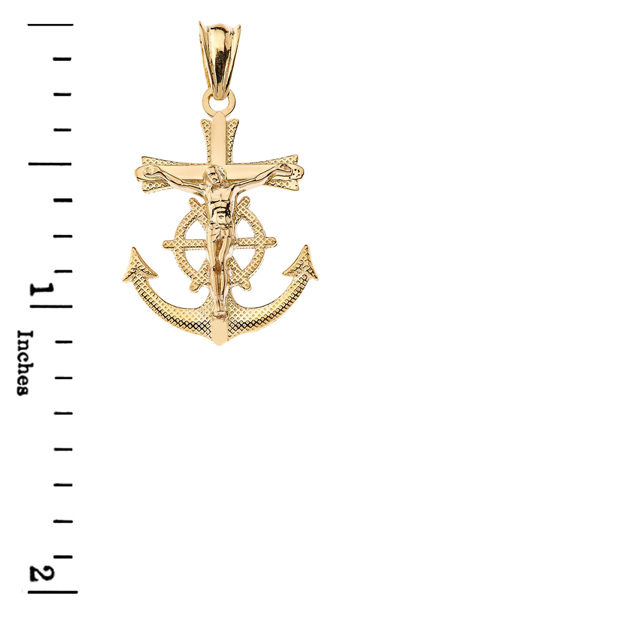 Yellow Gold Mariner Crucifix Cross Pendant Necklace
