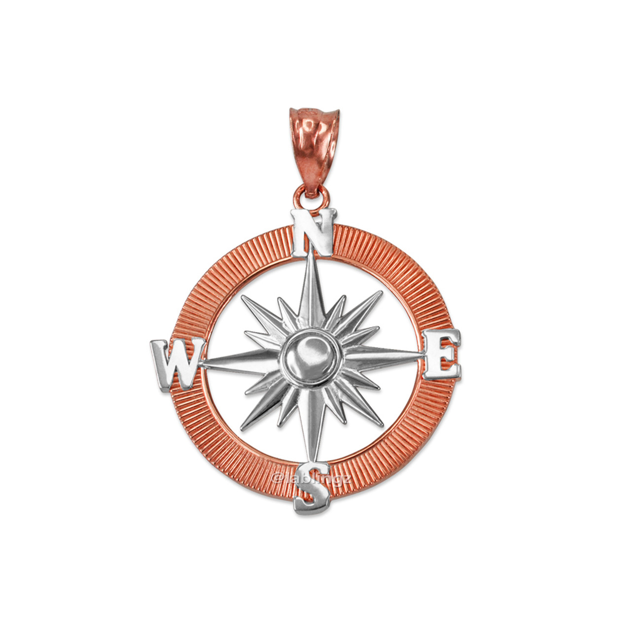 Two-Tone Rose Gold Compass Pendant Necklace