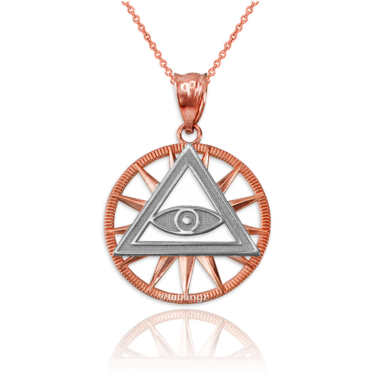 Two-Tone Rose Gold Eye of Providence Illuminati Charm Necklace