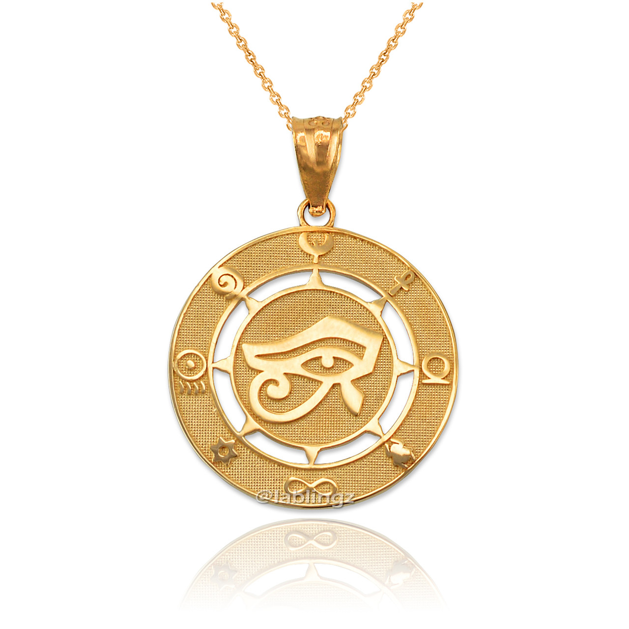 Yellow Gold Eye of Horus Good luck Amulet Pendant Necklace