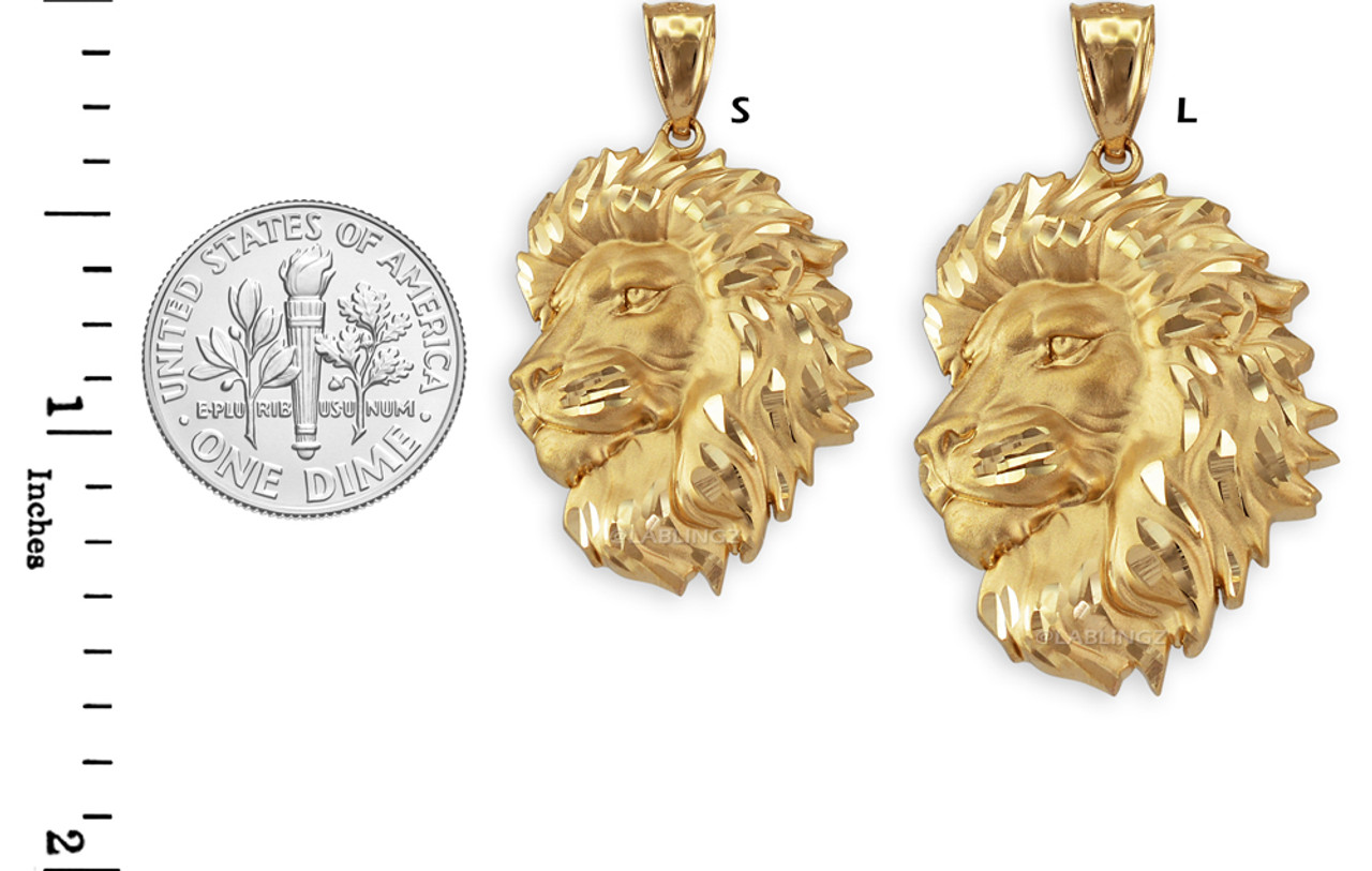 Yellow Gold Lion Face Sparkle Cut Pendant (S/L)