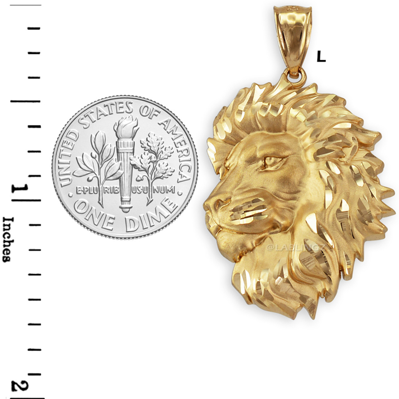 Yellow Gold Lion Face Sparkle Cut Pendant (S/L)