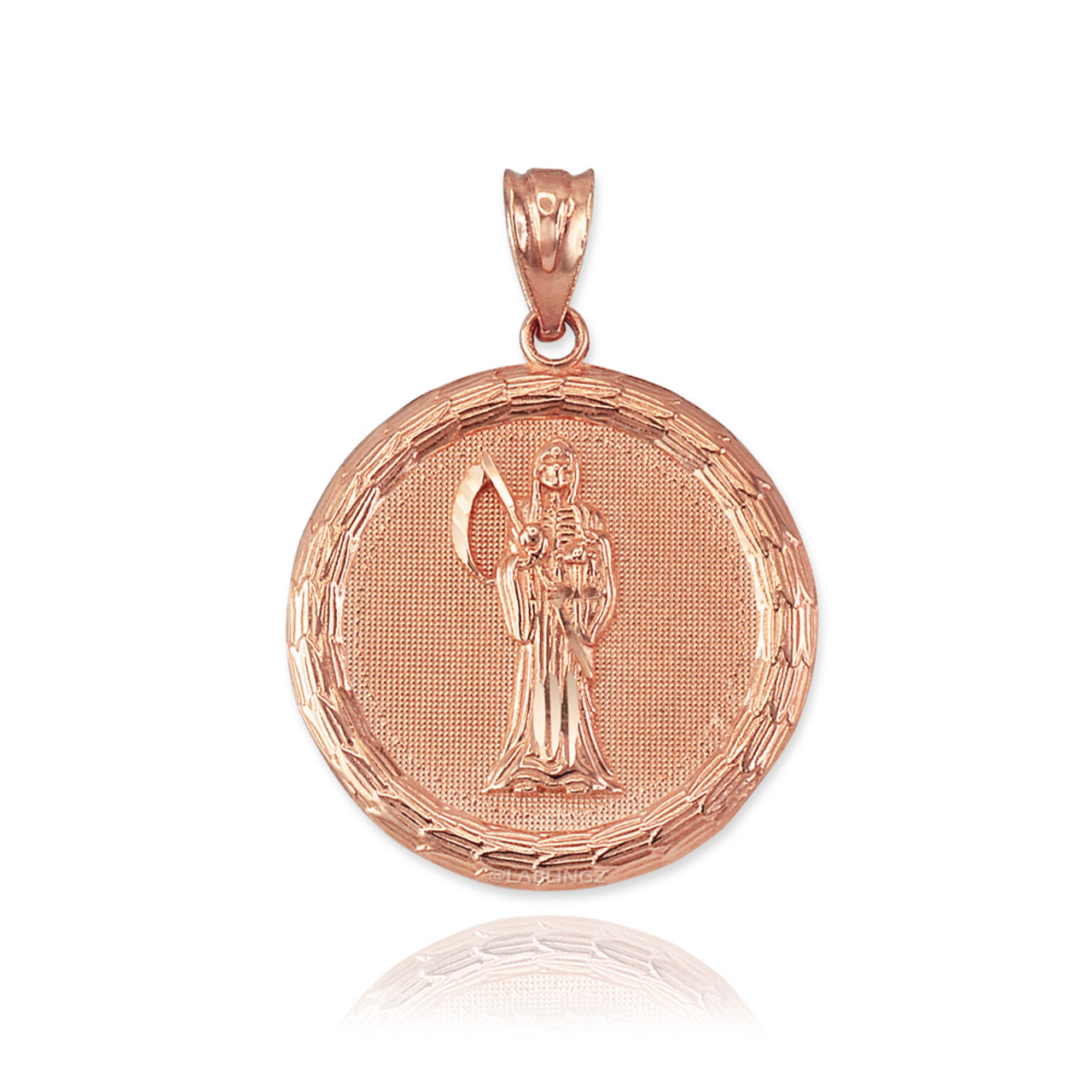 Rose Gold Santa Muerte Medallion Pendant Necklace