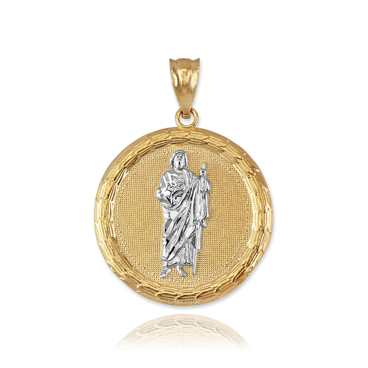 Two-Tone Gold Saint Jude Medallion Pendant Necklace