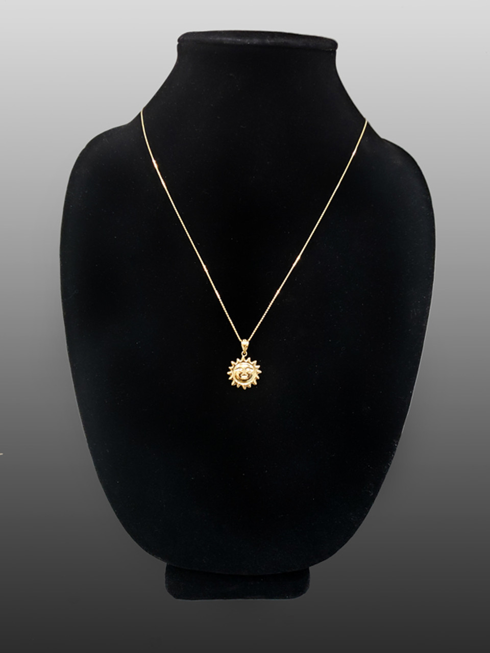 Yellow Gold Sun Face Celestial Pendant Necklace