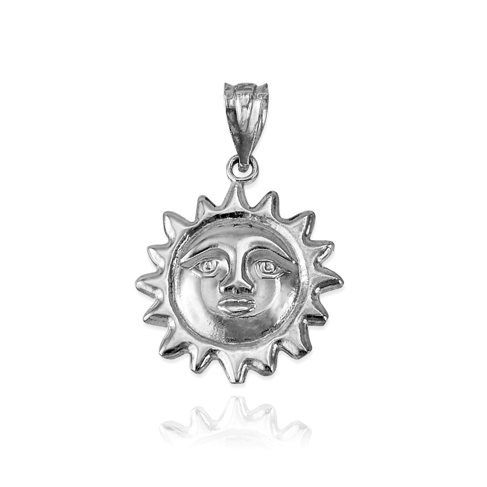 Sterling Silver Sun Face Celestial Pendant Necklace