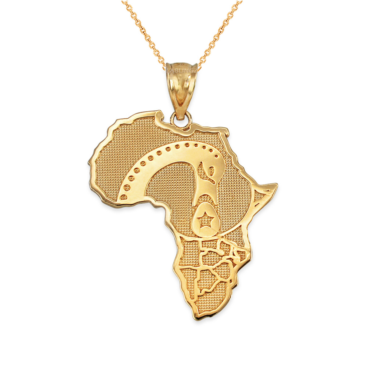 Gold Africa Map Adinkra Sankofa Pendant Necklace