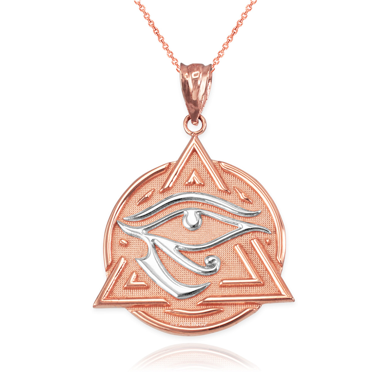 Two-Tone Rose Gold Eye of Horus Illuminati Pendant Necklace