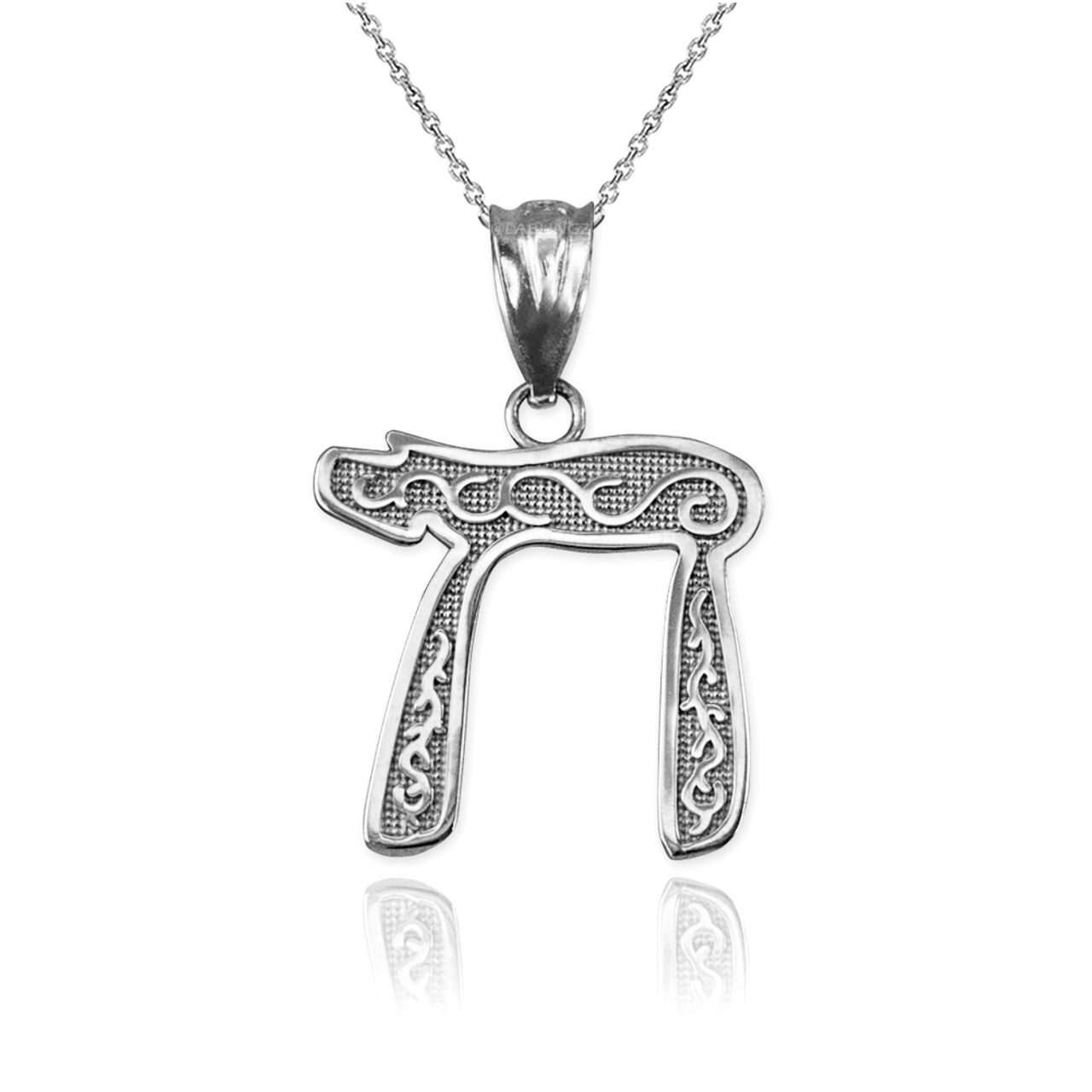 White Gold Jewish Chai Pendant Necklace