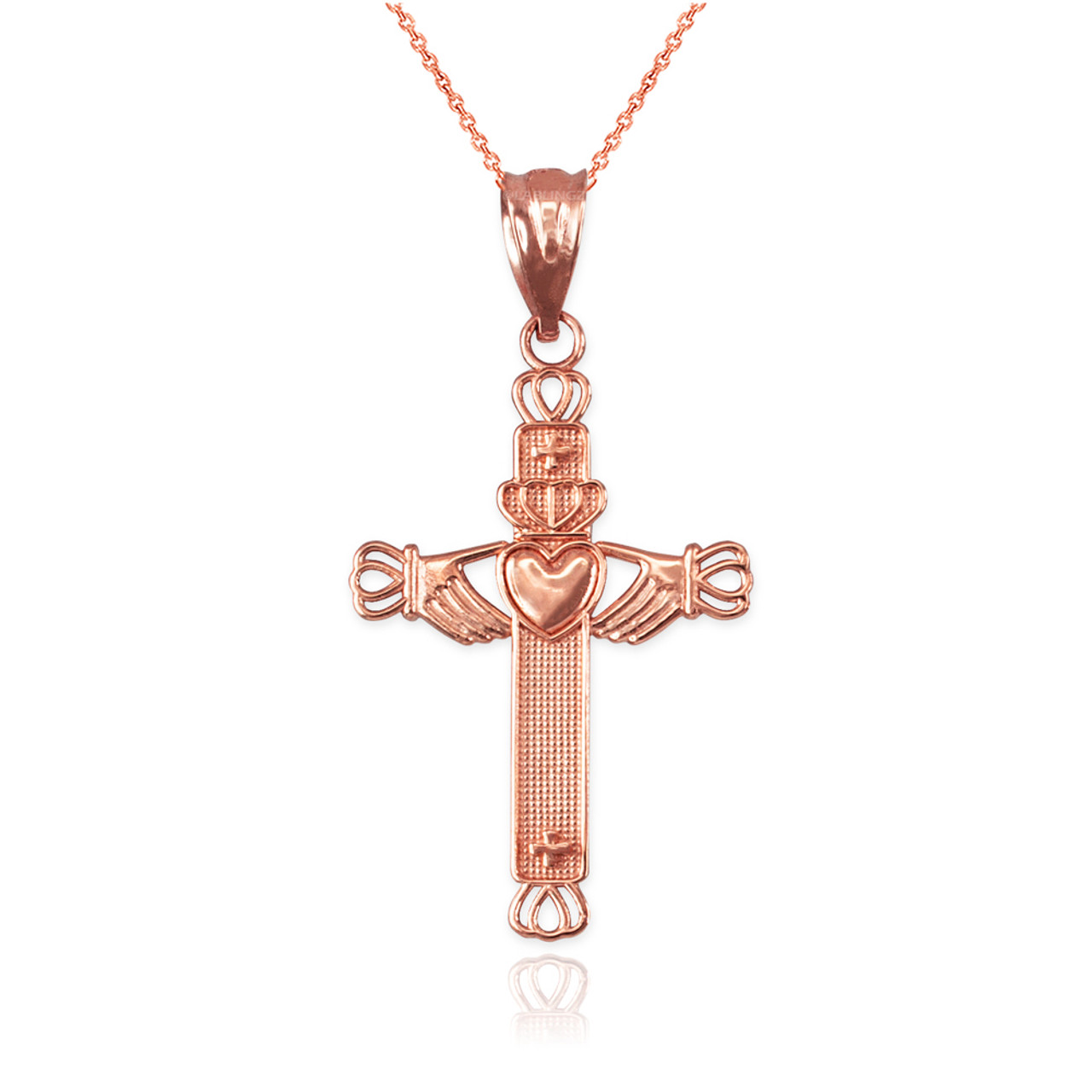 White Gold Claddagh Cross Pendant Necklace