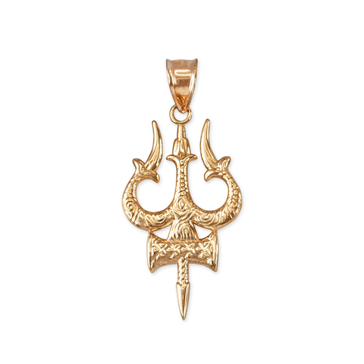 Gold Trident of Lord Shiva Trisula Pendant Necklace