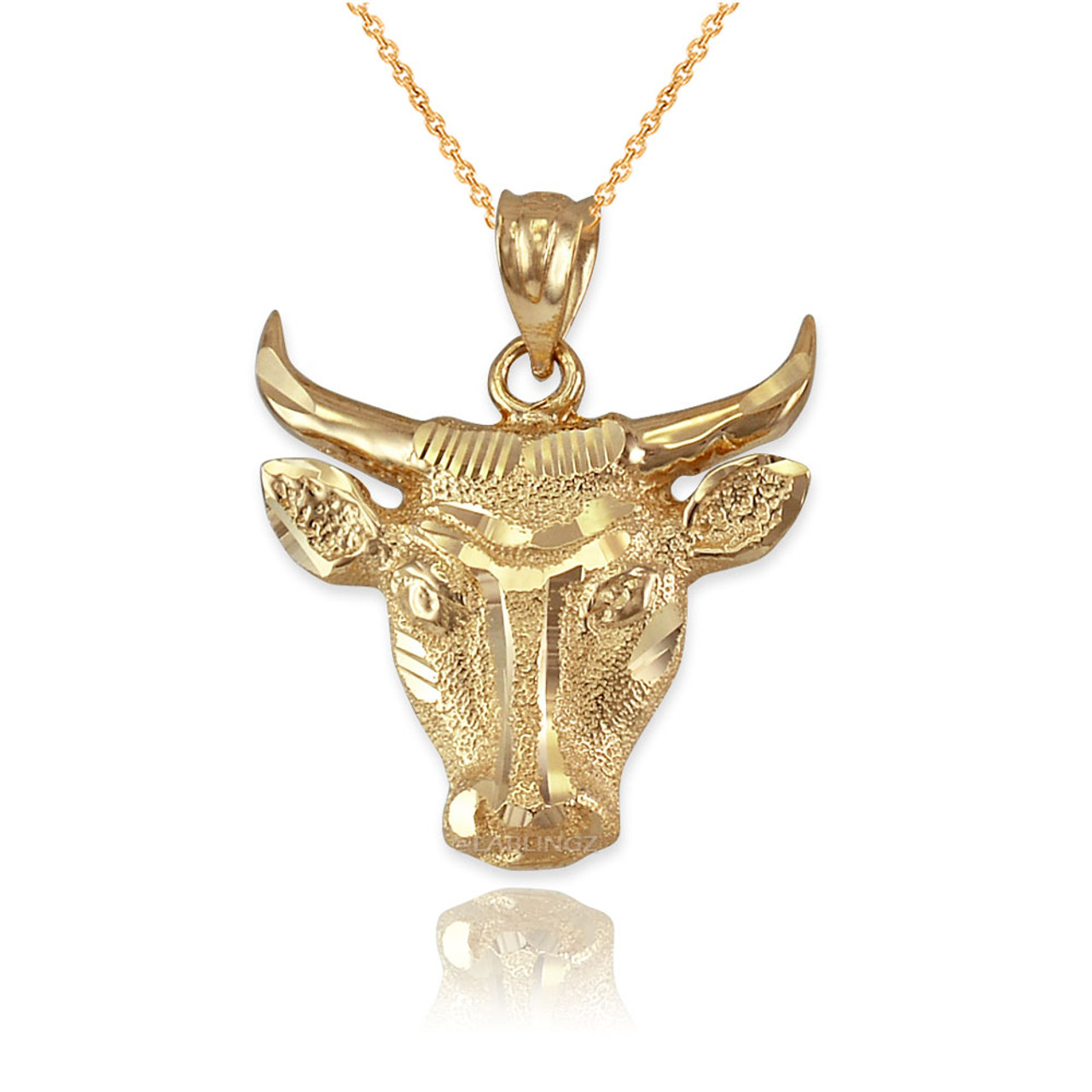 LA BLINGZ 14K Yellow Gold Zodiac Medallion Satin DC Pendant