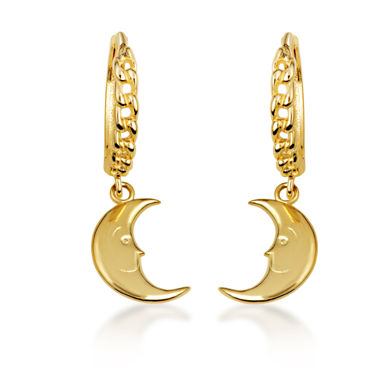 10k Yellow Gold Crescent Moon Face Pendant - High Polish, 1.2" Height, 0.7" Width