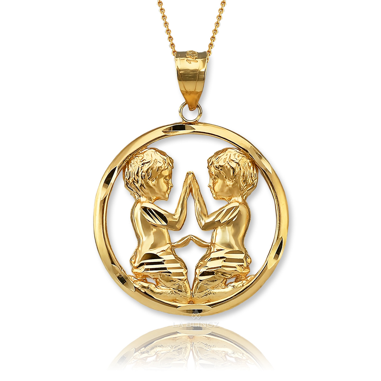 Gemini Zodiac Gold Twins DC Pendant Necklace - 10k & 14k Yellow
