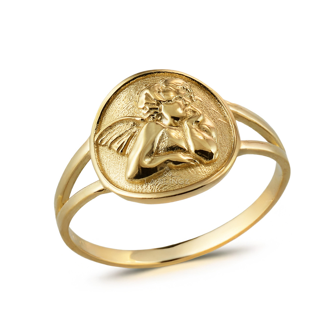 Gold Cherub Angel Round Medallion Ring for Women
