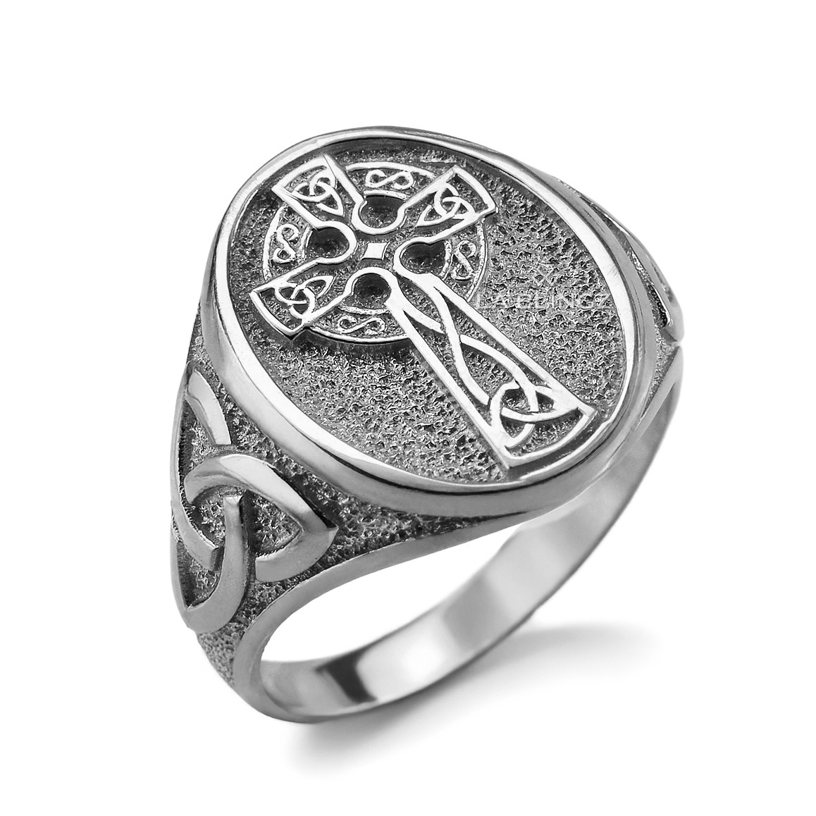 Sterling Silver Celtic Cross Oval Signet Statement Ring with