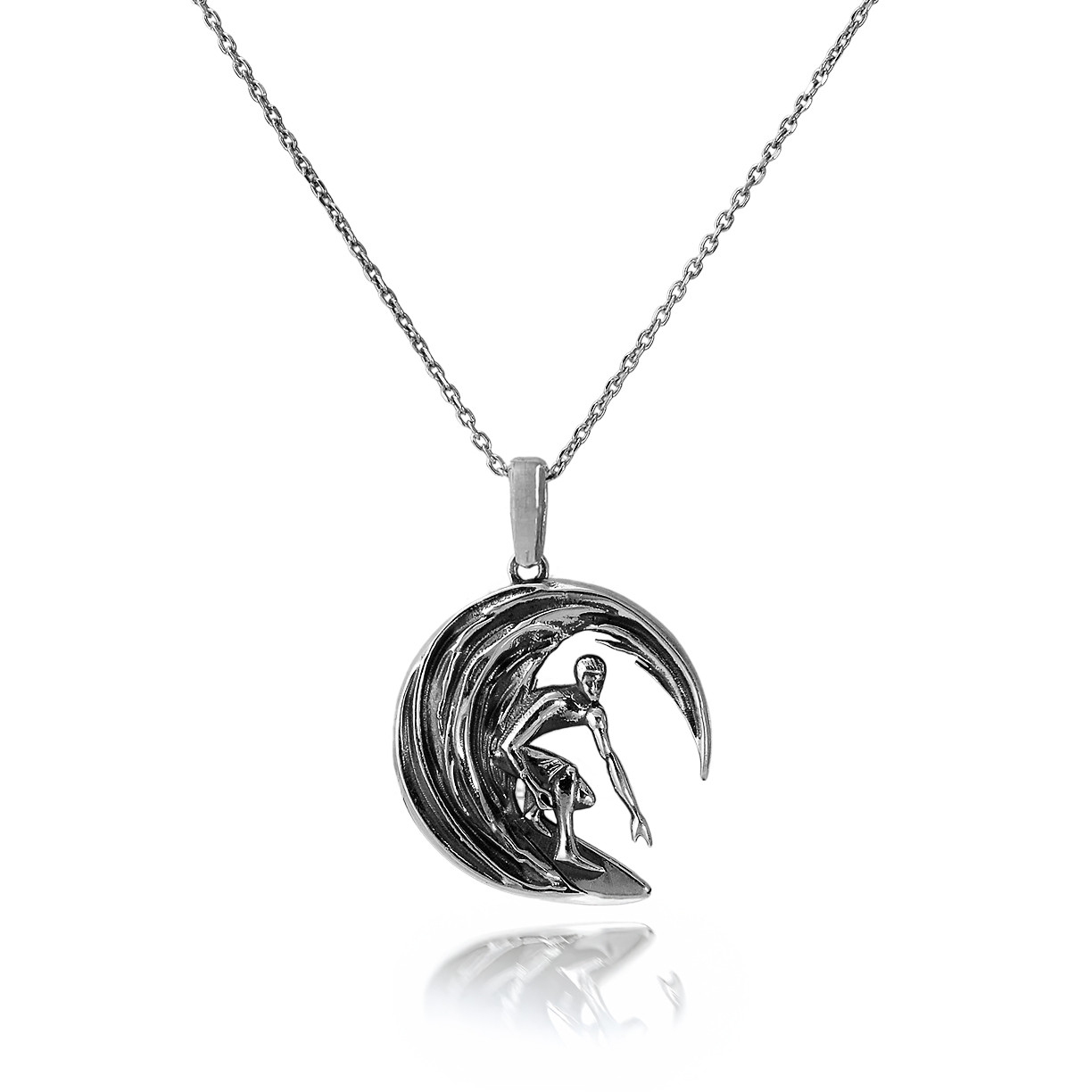 Oxidized Sterling Silver Moon Surfer Pendant Necklace – Wave Rider