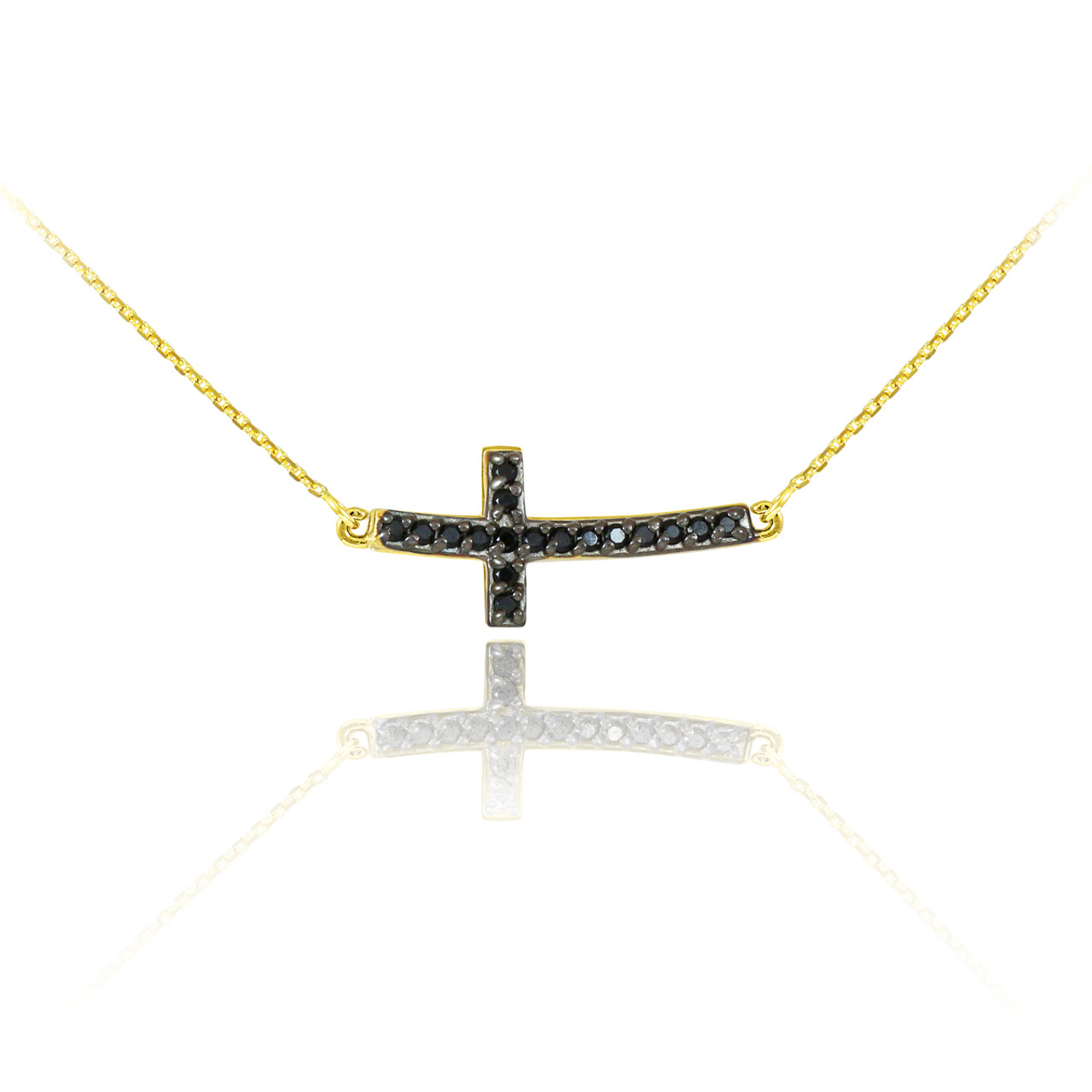 19.5mm Sideways Beaded Cross Necklace in 14k White Gold, 16.5 Inch - The  Black Bow Jewelry Company