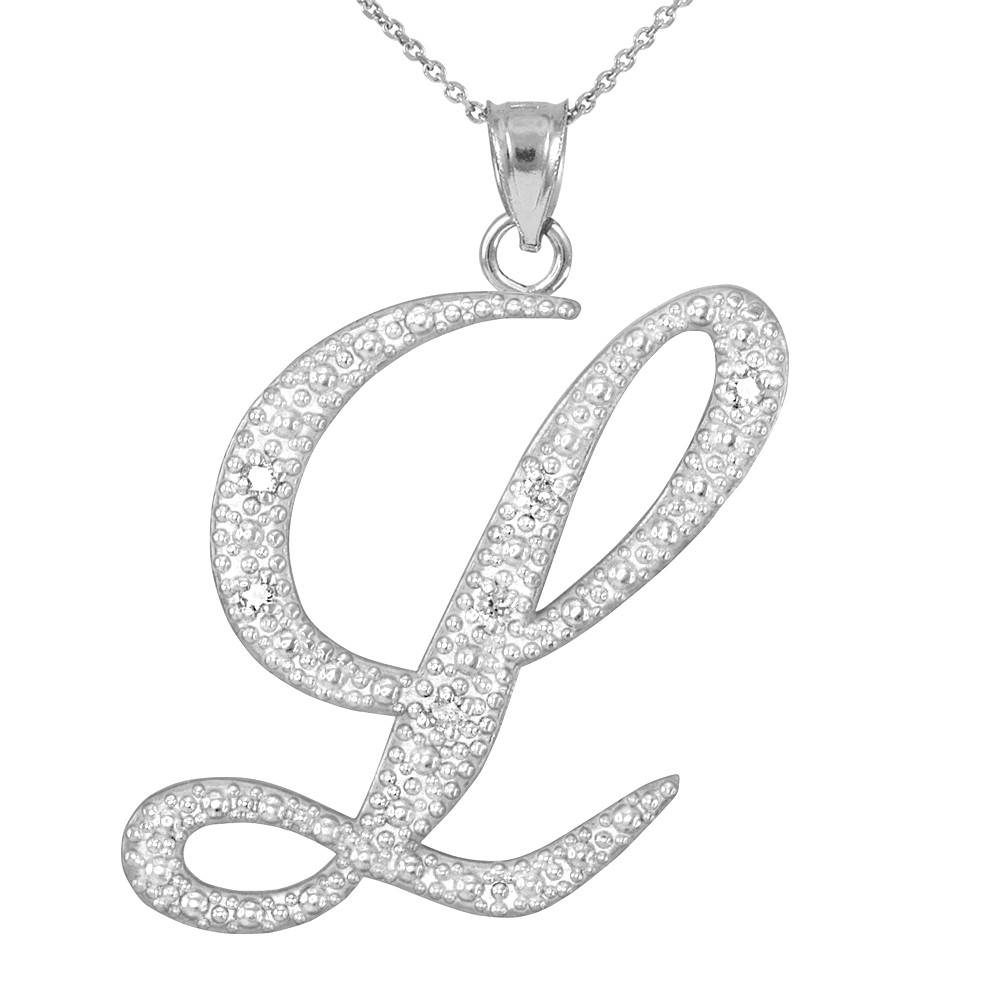 L Diamond 14k White Gold Letter Script