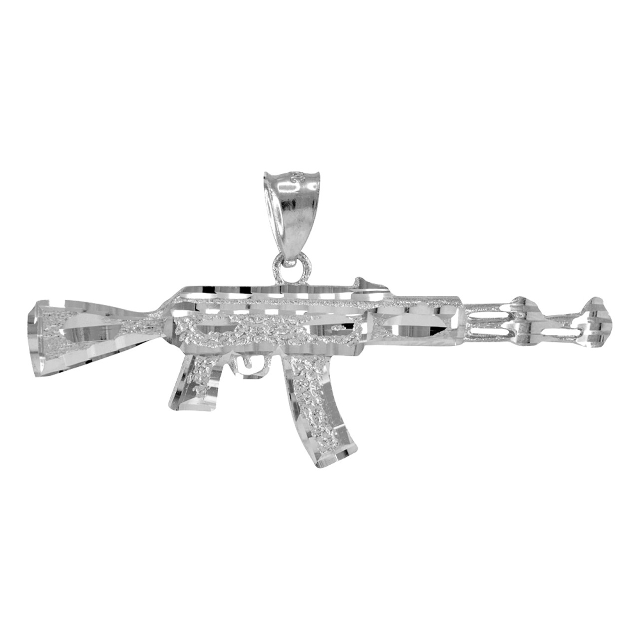 Pre-owned Tgdj 10k Yellow Gold Diamond Ak 47 Rifle Gun Men's Charm Pendant  0.80ct , Ak47 Neckl In White | ModeSens