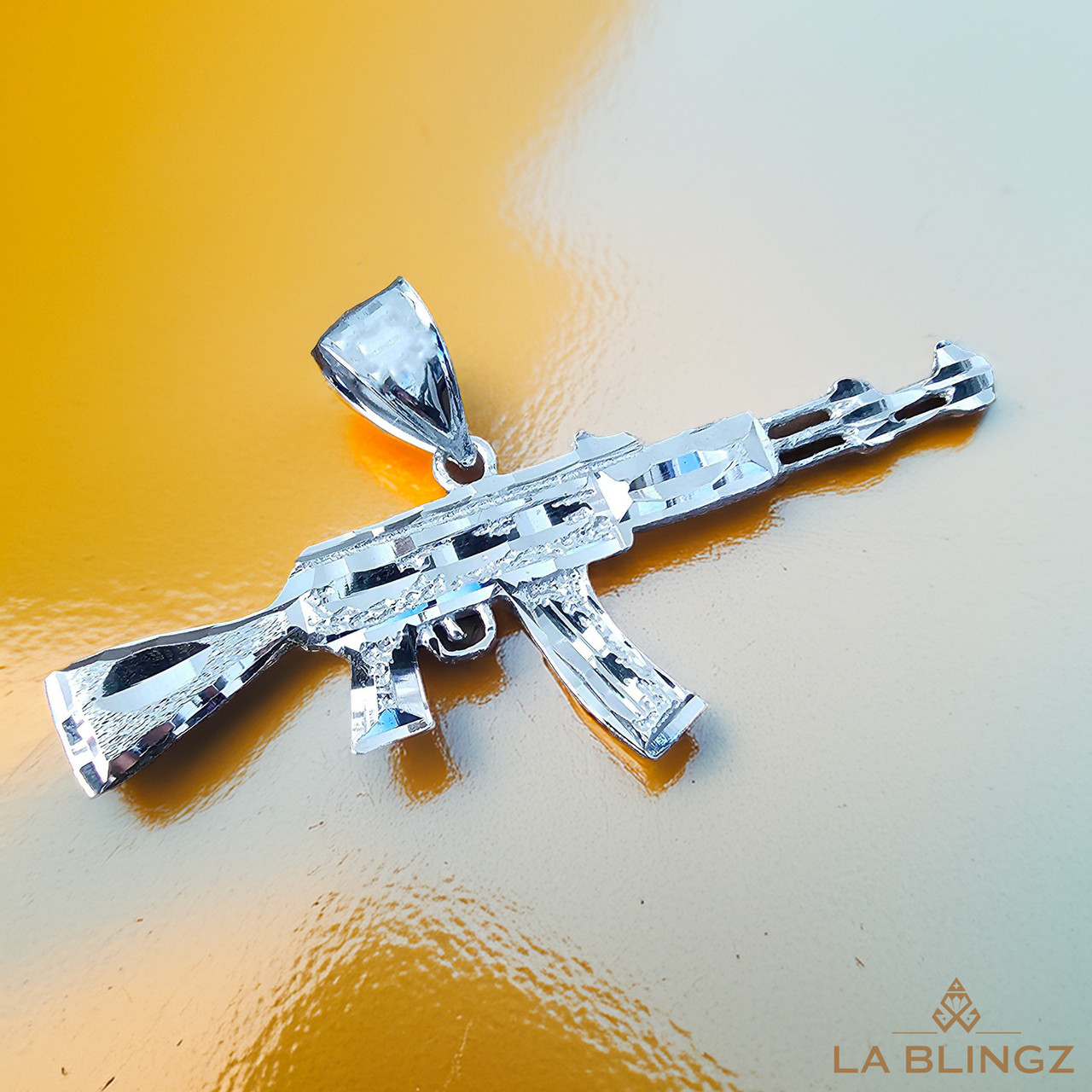 Solid Sterling Silver AK-47 Pendant Necklace