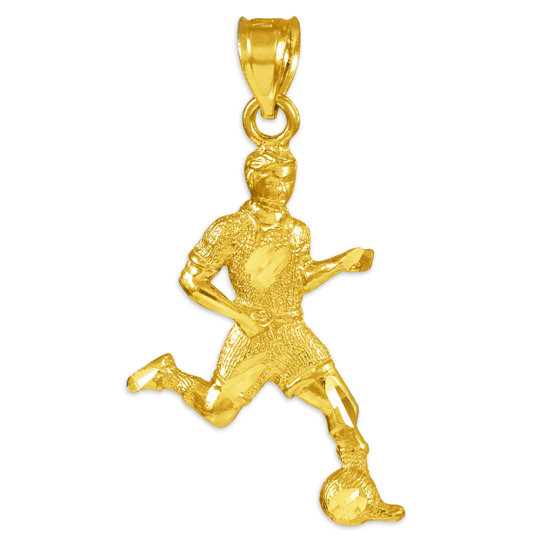 10k Yellow Gold Soccer Player Charm Pendant - 1.45g Diamond Cut Futbol Sports Jewelry Gift
