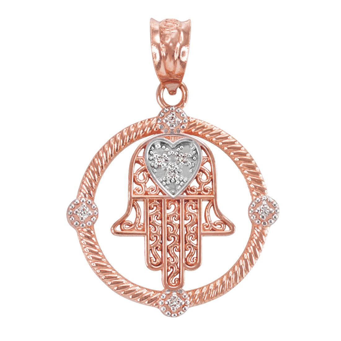 Rose Gold Hamsa Filigree Diamond Pendant Necklace