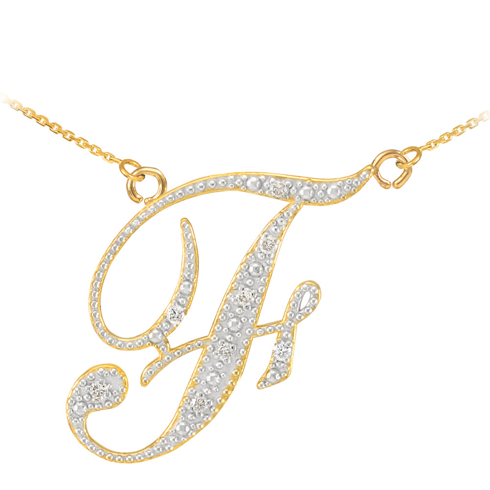 Script F Diamond Stone 14k Gold Letter Script