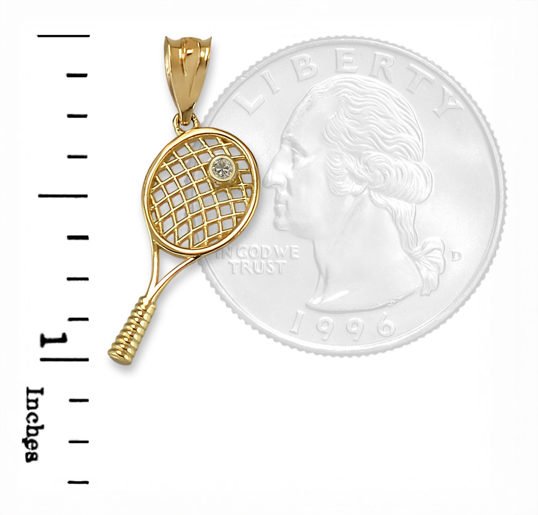 Yellow Gold Tennis Racket Diamond Necklace