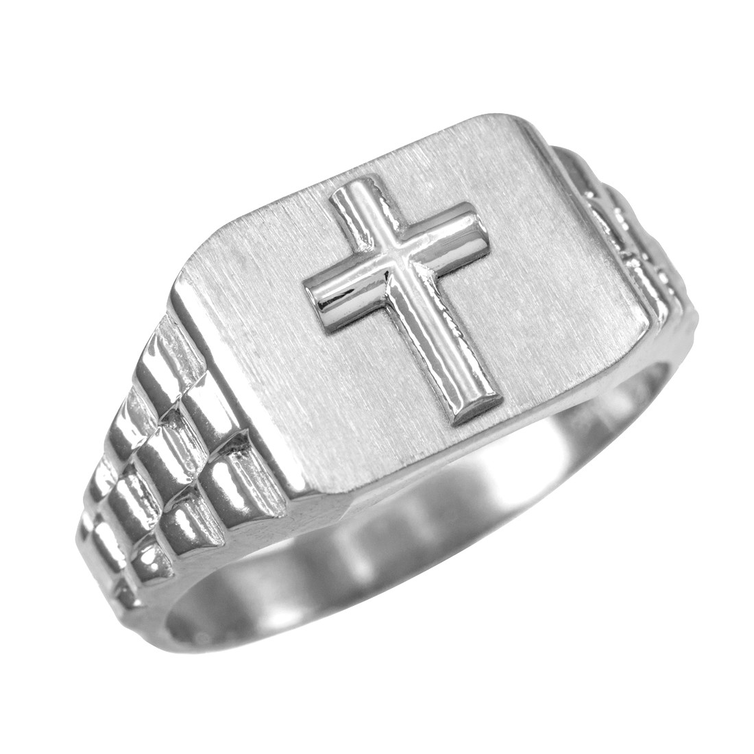 Mens White Gold Cross Ring