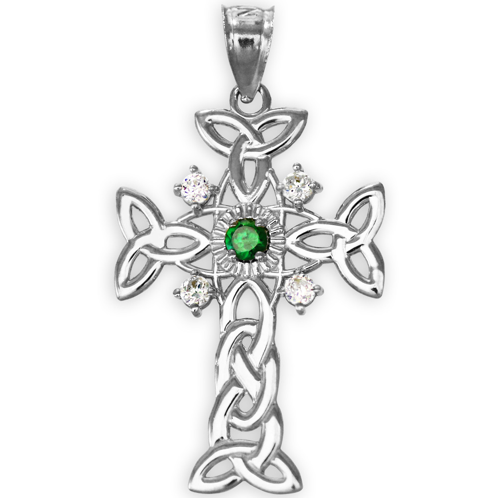 Sterling Silver Celtic Knot Trinity Cross Diamond Pendant Necklace with