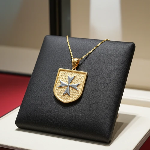 2-Tone Gold Maltese Cross Badge Pendant Necklace