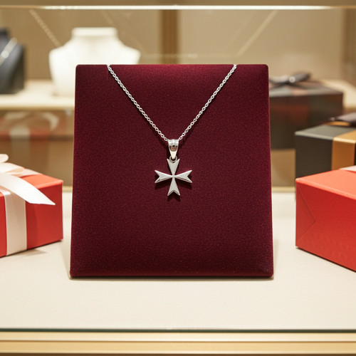 Sterling Silver Tiny Maltese Cross Charm Necklace