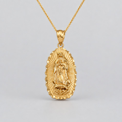 Yellow Gold Virgin Mary Our Lady of Guadalupe DC Pendant Necklace