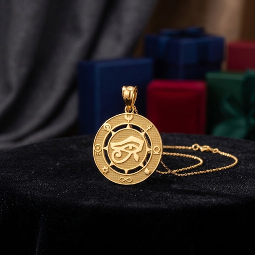 Gold Egyptian Eye of Horus Pendant Necklace