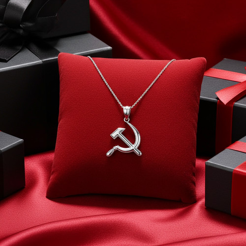 Sterling Silver Hammer and Sickle Pendant Necklace