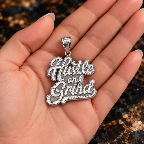 Sterling Silver HUSTLE AND GRIND Hip-Hop DC Pendant