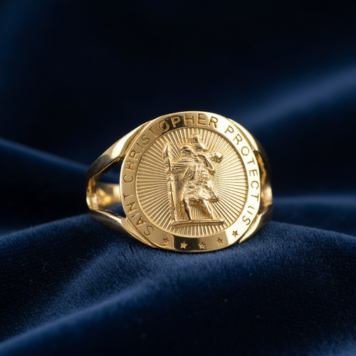 Gold Saint Christopher Medallion Ring
