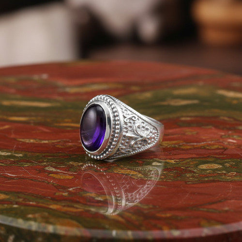 Sterling Silver Purple Amethyst February Fleur-De-Lis Birthstone Ring