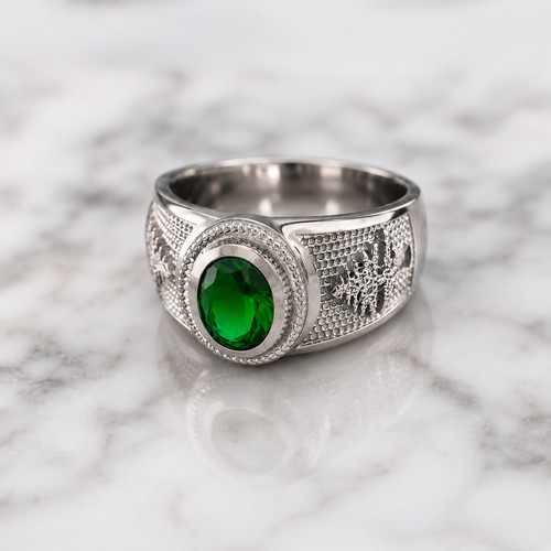 Sterling Silver Cedar Tree of Lebanon CZ Birthstone Ring